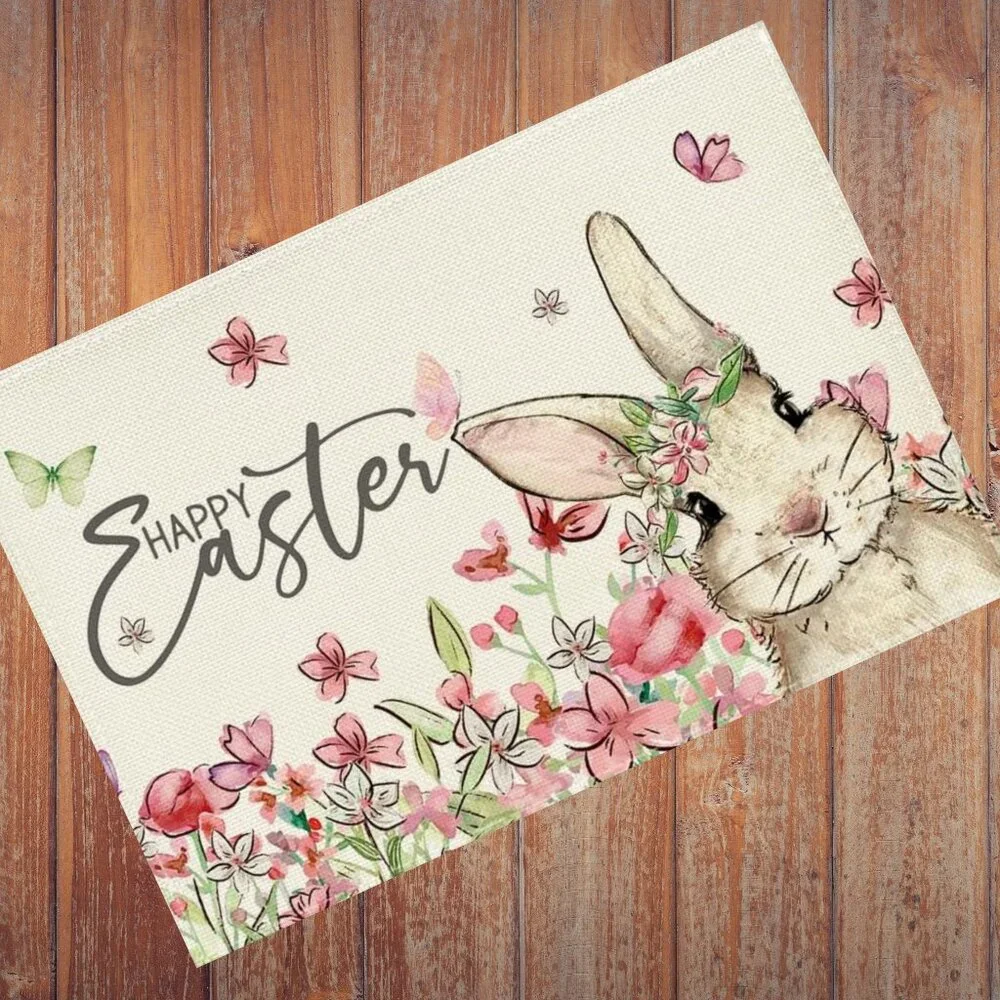 Easter Bunny Placemats Floral Decor Spring Cottage Farmhouse Table Decoration 8